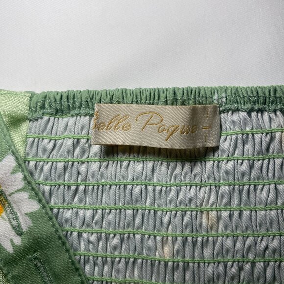 Belle Poque Green Daisy Dress Womens L Floral Adjustable Straps Flare Twirl EUC - Picture 3 of 9